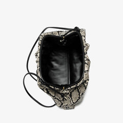 Women Leather Ruched Serpentine Dumpling Bag | Pouch Handbag | Cloud Clutch | Snake Pattern Shoulder Bag | Crossbody Bag