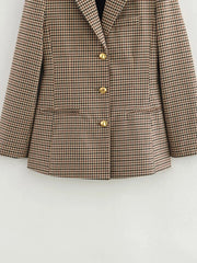 Women Houndstooth Blazer | Vintage Brown Plaid Blazer | Office