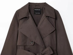 Women British Style Lapel Double-Breasted Coat | Short Trench Coat With Belt