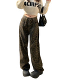 Women Leopard Jeans | Cheetah Jeans | High Waisted Baggy Wide Leg Denim Pants | Cheetah Pants