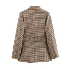 Women Houndstooth Blazer | Vintage Brown Plaid Blazer | Office