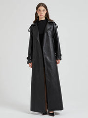 Women Extra Long Leather Trench Coat | Luxury Chic Overcoat | Autumn