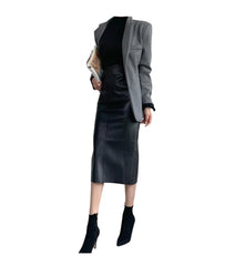 Women Leather Midi Skirt | Classic High Waisted Office Skirt | Party Bodycon Wrap