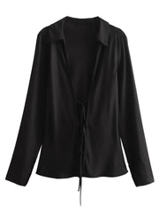 Women Satin Loose Tie Bow Blouse | Long Sleeve Silk Casual Shirt
