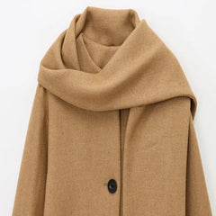 Women Winter Coat with Scarf | Long Sleeves | Round Neck
