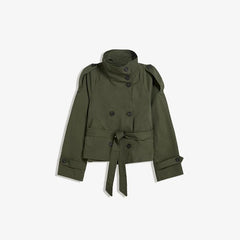 Women Belted Cropped Trench Coat | Autumn | Casual Stand Collar Coat