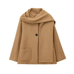 Women Winter Coat with Scarf | Long Sleeves | Round Neck
