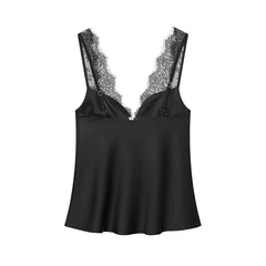 Women Satin Lace Top | Lace Corset Top | Black Backless Top | Camisole | Sleeveless Top | Party