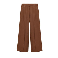 Women Brown Casual Pleated Pants | V Neck Vest Top | Set