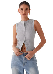 Women Button Down Tank Top | Summer Vest Top | Ribbed