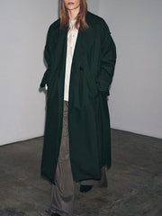 Women Dark Green Trench Coat | Long Coat | Loose | Autumn | Belted