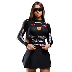 Women Cropped Motorcycle Style Top | Round Neck | Fitted Sports Top
