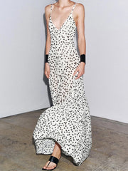 Women Polka Dot Print Maxi Dress | Spaghetti Strap | V-Neck