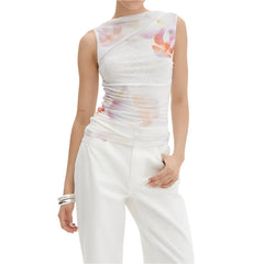 Women Casual Sleeveless Round Neck Chiffon Blouse | Chic Shirt Blouse | Summer Fitted Top