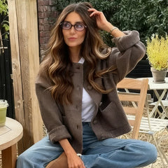 Women Knitted Sweater | Round Neck | Long Sleeve Sweater | Single Breasted