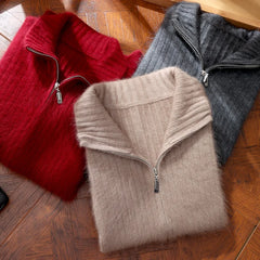 Men Mink Cashmere Zipper Cardigan | Knit Sweater | Loose