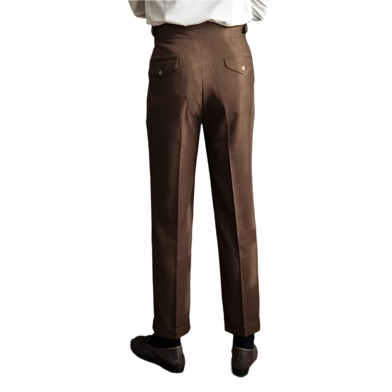 Men Vintage British Style Suit Pants | High Waisted Straight Pants | Smart Casual High Waist | Adjustable Pants Beige / 32 Men Vintage British Style Suit Pants | High Waisted Straight Pants | Smart Casual High Waist | Adjustable Pants Beige / 32