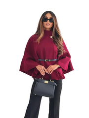 Women Batwing Sleeve Coat | Waist Cinching Poncho | Thick | Warm | Single Buckle