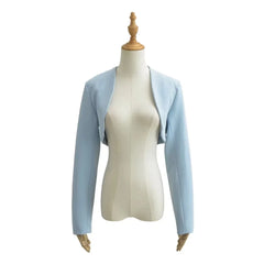 Women V-Neck Open Stitching Cropped Full Sleeve Blazer | Short Outerwear Suit