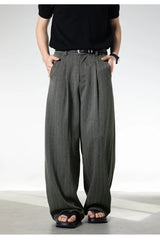 Men Classic Striped Pleated Wide Leg Trousers | Baggy | Straight | Dress Pants | Business