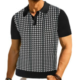 Men Classic Houndstooth Knitted Polo Shirt