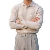 Men Textured Knitted Polo Long Sleeved Sweater