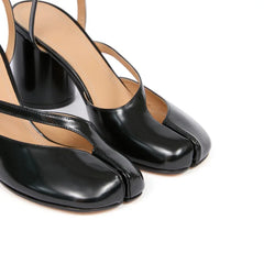 Women Patent Leather Cross Strap Tabi Sandals | Slingbacks Split Toe | Thick High Heels | Chunky Shoe Sandals