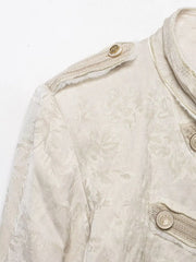 Women Napoleon Jacket | Casual Short Coat | Asymmetrical | Double-Breasted | Long Sleeves | Stand Collar Jacket