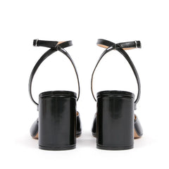 Women Patent Leather Cross Strap Tabi Sandals | Slingbacks Split Toe | Thick High Heels | Chunky Shoe Sandals