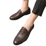 Men Plain Round Toe Leather Loafers | Leather Shoes