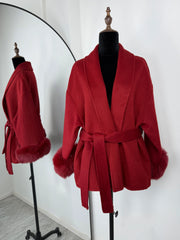Women Fur Woolen Coat | Short Coat | Elegant Double-Sided Wool Overcoat | Cardigan Jacket | Long Wrap Coat
