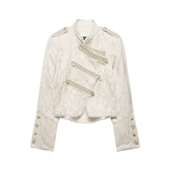 Women Napoleon Jacket | Casual Short Coat | Asymmetrical | Double-Breasted | Long Sleeves | Stand Collar Jacket