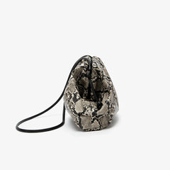 Women Leather Ruched Serpentine Dumpling Bag | Pouch Handbag | Cloud Clutch | Snake Pattern Shoulder Bag | Crossbody Bag