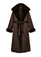 Women Winter Long Coat | Fur Collar | Belted | Mid-Length