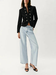 Women Napoleon Jacket | Slim Fit | Long Sleeve | Stand Collar
