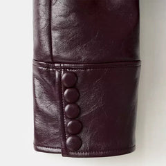Women Patchwork Leather Jacket | Detachable Collar | Double Breasted | Winter