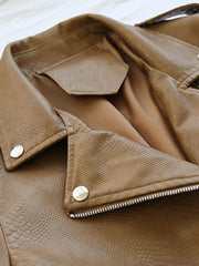 Women Biker Leather Jacket with Belt