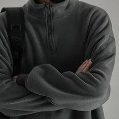 Men Vintage Fleece Pullover | Men Quarter Zip Hoodieless Sweatshirt