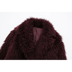 Women Burgundy Fur Coat | Wine Red Jacket