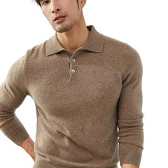 Men Pure Wool Sweater | Polo Knitted Pullover | Warm