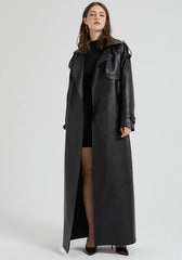 Women Extra Long Leather Trench Coat | Luxury Chic Overcoat | Autumn