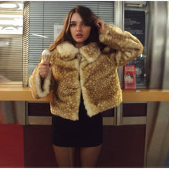 Women Deer Print Fur Coat | Short Coat | Vintage Fur Coat