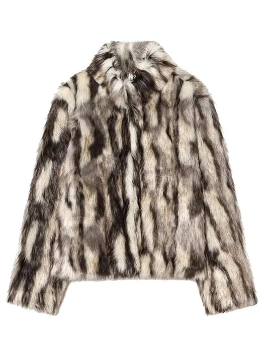 Women Vintage Loose Fur Coat | Stand Collar | Long Sleeve | Winter Furry Warm Coat