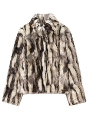 Women Vintage Loose Fur Coat | Stand Collar | Long Sleeve | Winter Furry Warm Coat