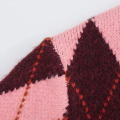 Women Argyle Cardigan | Casual | Knitted | Elegant Sweater | Long Sleeve | Knitwear