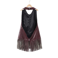 Women Vintage Leather Tassel Vest | Sleeveless | Backless | Halter Top