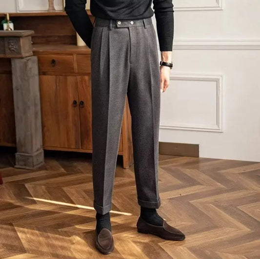 Men Classic Italian Naples Style Pants | Suit Pants | High Waisted | Straight Fit | Formal Business Pants | Thick Trousers
