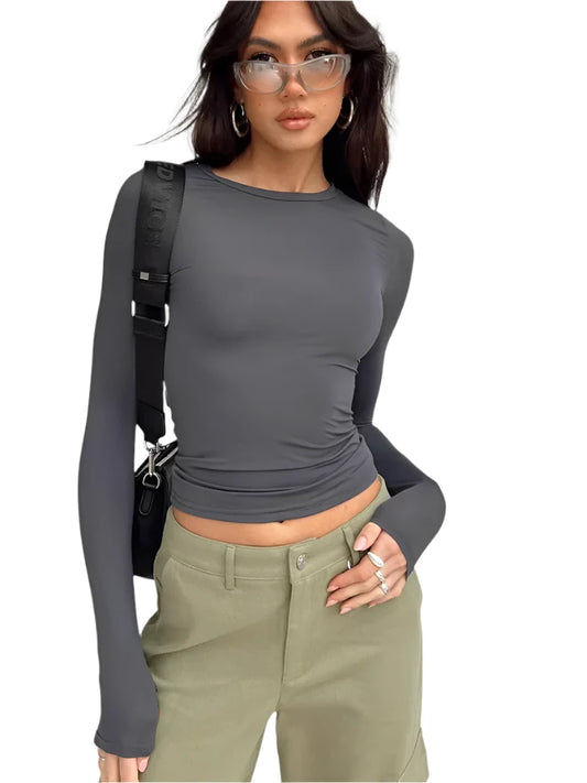 Women Casual Long Sleeve T-Shirt | Solid Slim Fit Pullover Top