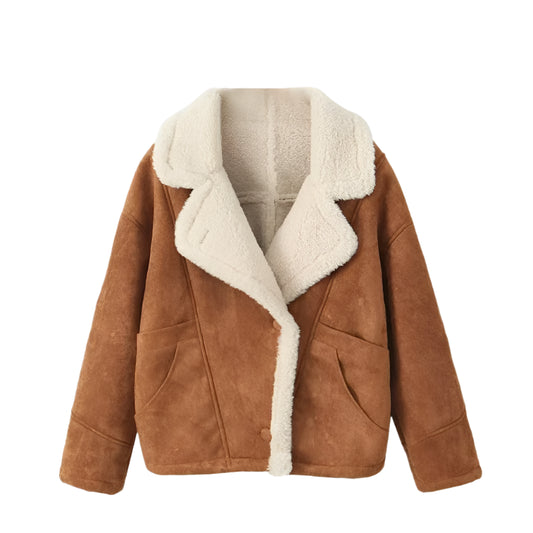 Women Oversized Loose Shearling Jacket | Long Sleeves Fleece Jacket