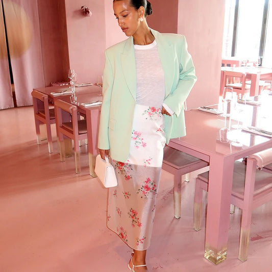 Women Floral Mesh Skirt | See Through Floral Print Skirt | High Waist | Long Skirt